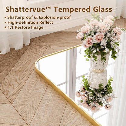 Koonmi Full Length Mirror, 71"x30" Mirror Full Length with Stand, Gold Domed Top Square-Edged Floor Mirror with Aluminum Alloy Frame for Bedroom Living Room