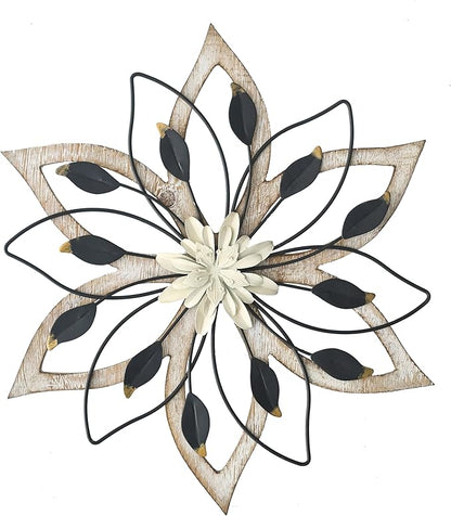 Remenna Whitewash Flowers Wood Wall Decor, Metal Rustic Wall Art Farmhouse Wall Decorations Multiple Floral Hanging Decor for Bathroom Living Room Home Office Garden Kitchen