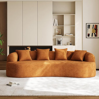 Oversized Sectional Sofa for Living Room, Modern Luxury Plush Chenille 4-Seater Extra Deep & Wide Seat Curved Cloud Couch with 4 Throw Pillows, No Assembly Needed, Sienna Orange