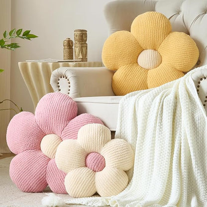 Flower Pillow, Decorative Throw Pillow for Couch, Cute Decor Pillows for Bed, Aesthetic Flower Shaped Pillow Fun Cushion (Ivory White, 19.6 Inches)