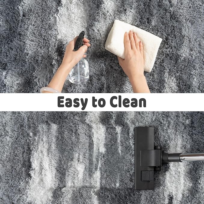 Shag Rugs for Living Room 9x12, Ultra Soft Abstract Grey Big Fuzzy Rugs for Bedroom, 9 x 12 Fluffy Shaggy Plush Carpet Girls Kids Room Dorm Upgrade Non-Slip