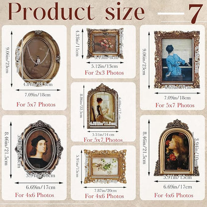 Wonderjune Vintage Picture Frames Set with Glass Front Antique Gold Gallery Wall Frame for 4x6, 5x7 Baroque for Home Decor Photography Props Gifts, Wall or Tabletop(7 Pcs,Rococo)