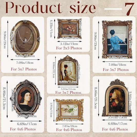 Wonderjune Vintage Picture Frames Set with Glass Front Antique Gold Gallery Wall Frame for 4x6, 5x7 Baroque for Home Decor Photography Props Gifts, Wall or Tabletop(7 Pcs,Rococo)