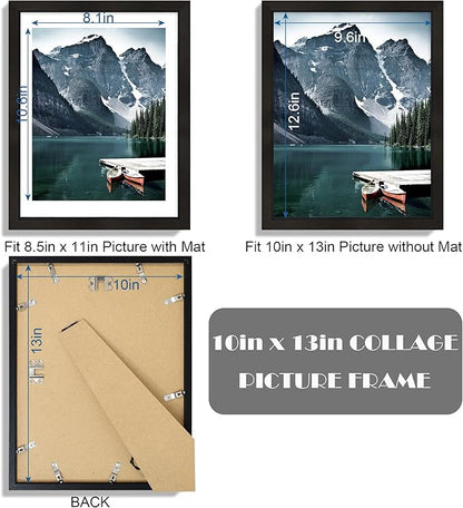 Hongkee 10x13 Picture Frames with Real Glass - Display 8.5x11 Diploma with Mat or 10 x 13 Photo without Mat, Wall or Table Top Display(Black, 3 Pack)