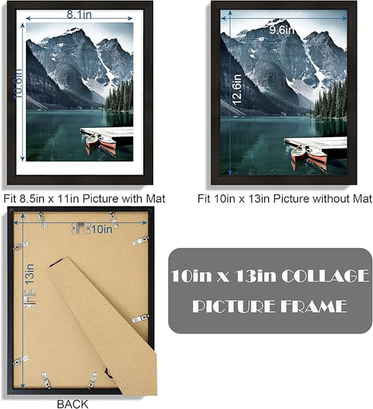 Hongkee 10x13 Picture Frames with Real Glass - Display 8.5x11 Diploma with Mat or 10 x 13 Photo without Mat, Wall or Table Top Display(Black, 3 Pack)