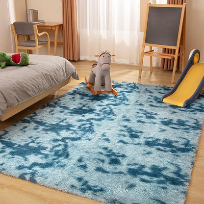 Puremy Luxury 3x5 Area Rug, Ultra Soft Rugs for Living Room, Plush Carpet Rugs for Bedroom, Non-Slip Indoor Rug for Nursery, Study Room, Playroom, Home Decor, Tie-Dyed Blue