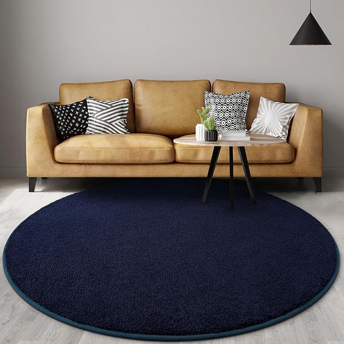 Gifeas Ultra Soft Round Area Rugs for Living Room Bedroom, 6x6 Feet Navy Blue Thickened Memory Foam Modern Indoor Circle Carpets, Non-Slip Comfy Circular Rug for Boys Girls Nursery Room Home Decor