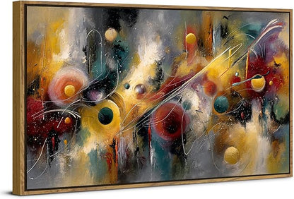 Colorful Wall Art Framed Abstract Lines Wall Decor Modern Artwork Prints for Living Room Minimalist Golden Gray Geometric Circle Aesthetic Poster Artwork Office Kitchen Bedroom Home Decorations 30x57.8"