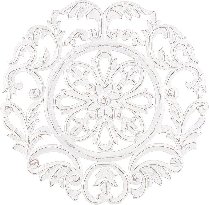 MH London Charles Wall Medallion - Large Wood Wall Art, Exclusively Designed, Hand Carved, Contemporary White Design for Living Room, Bedroom and Kitchen