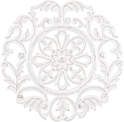 MH London Charles Wall Medallion - Large Wood Wall Art, Exclusively Designed, Hand Carved, Contemporary White Design for Living Room, Bedroom and Kitchen