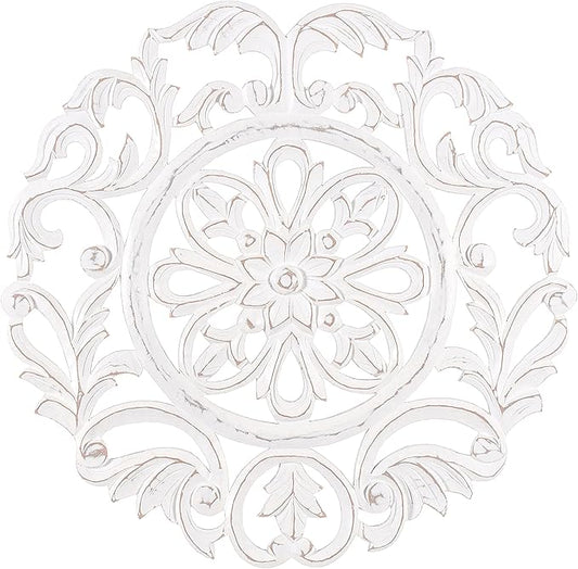 MH London Charles Wall Medallion - Large Wood Wall Art, Exclusively Designed, Hand Carved, Contemporary White Design for Living Room, Bedroom and Kitchen