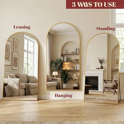Suidia 76"x44" Arched Full Length Mirror with Stand, Full Body Mirror with Aluminum Frame, Freestanding/Leaning/Wall-Mounted, Floor Mirrors for Bedroom, Living Room, Entryway, Dressing Room, Gold
