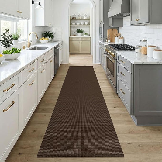 KOZYFLY Cotton Runners for Hallway 3x9, Wide Washable Runner Rug, Woven Non Slip Kitchen Runner, Braided Entryway Rug, Floor Carpet for Foyer, Bedroom, Hall, Brown/Dark Brown