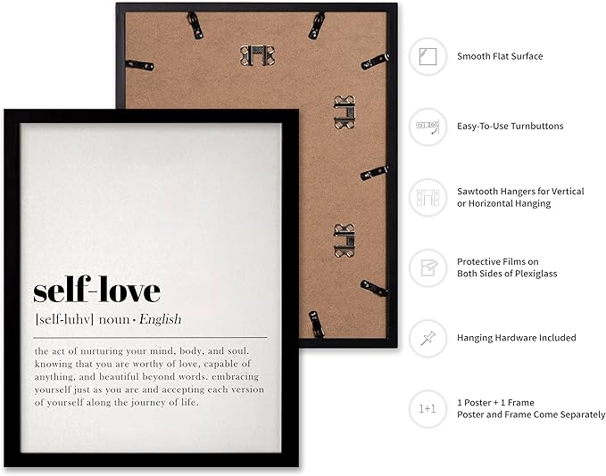 Poster Master Typography Poster - Dictionary Print - Self Love Definition, Nurturing your Mind and Soul, Worthy, Motivational - Gift for Family, Friend - Wall Decor for Home, 11x14 Black Framed