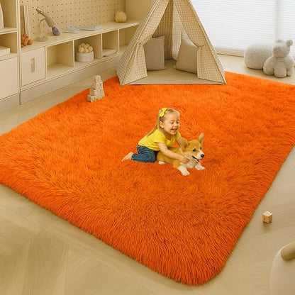 Area Rugs for Living Room, Orange 6x9 Rugs for Bedroom, Long Shaggy Furry Carpet Plush Fluffy Carpet, Non-Slip Upgrade, Suitable for Kids Dorm Home Decor Aesthetics.