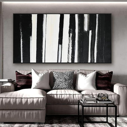 Framed Abstract Canvas Wall Art - Large Minimalist Stripes Black & White - Modern Wall Decor for Living Room, Bedroom, Kitchen & Office - 29"58"
