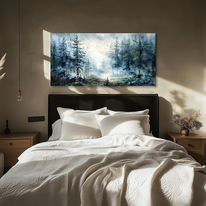 SERIMINO Large Wall Art for Living Room, Landscape Canvas Prints Paintings, Foggy Forest Pictures Wall Decor Aesthetic, Pine Trees Modern Home Decor, Bedroom Bathroom Office Artwork 29"X57"