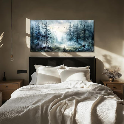 SERIMINO Large Wall Art for Living Room, Landscape Canvas Prints Paintings, Foggy Forest Pictures Wall Decor Aesthetic, Pine Trees Modern Home Decor, Bedroom Bathroom Office Artwork 29"X57"