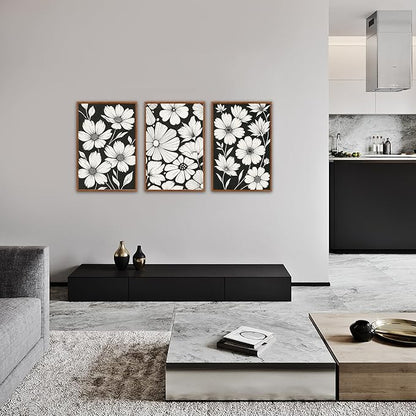 HLNIUC Vintage Floral Wall Art Canvas,Modern Black White Flower Artwork,Neutral Wildflower Wall Art Framed,Miinimalist Plant Painting,Retor Botanical Framed Decor for Living Room Bedroom Home-16x24x3