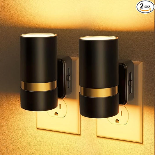 JandCase Night Lights Plug into Wall, Automatic Night Light with Dusk to Dawn, 2 Pack 0-100LM Dimmable Plug in LED Nightlight Amber for Bedroom, Hallway, Stairs