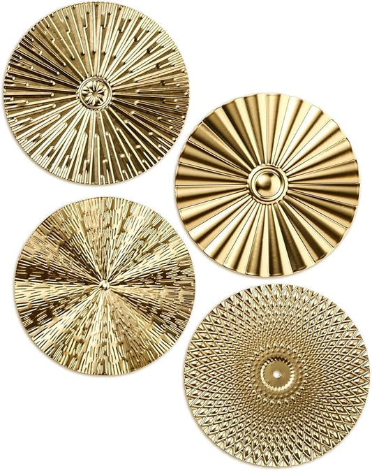 Hicarer 4 Pcs 12 Inch Metal Wall Art Decor Sunburst Hanging Metal Artwork Decor Wall Art Decorations for Home Living Room Office Gift for Christmas(Gold)