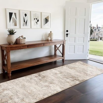 Beige Runner Rugs for Hallway: Abstract Washable Runner Rug 2x10 for Entryway Kitchen Bedroom Bathroom - Modern Cozy Home Decor Long Carpet Mat Stain-Resistant