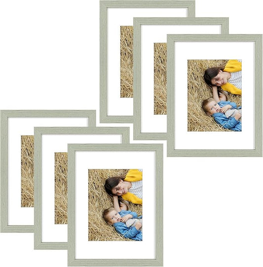 Golden State Art, 9x12 Picture Frame Set of 6 - Matted to 6x8 Photo - Engineered Wood Gallery Frame Set - Wall Mounting or Tabletop Display (White,6 Pack)
