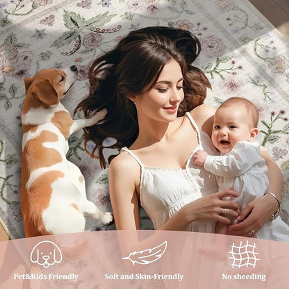 Maxsoft Small 2x3 Rugs for Entryway, Washable Floral Area Rugs for Entrance, Low Pile Thin and Non-Slip Throw Carpet for Kitchen Floor, Front Door Indoor Door Mat, Bathroom, Bedroom Bedside, Pink