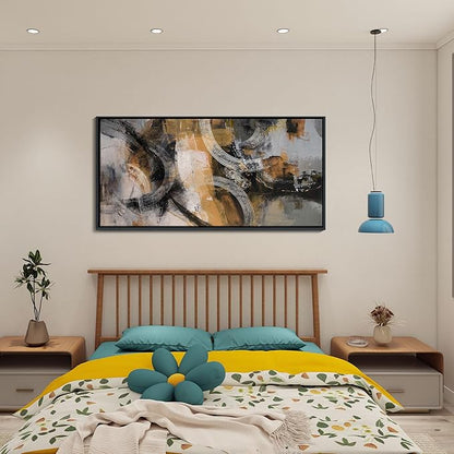 KLAKLA Wall Art for Living Room & Office - Modern Abstract Canvas Wall Art Decor - Orange, Gray, Yellow Paintings & Pictures for Living Room - Bedroom Wall Decor 24×48IN