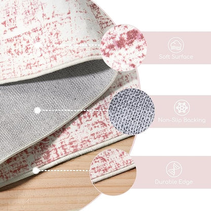 Sofrug Area Rug - 3x5 Washable Pink Rug Honeycomb Non Slip Retro Rugs Soft Faux Wool Carpet Foldable & Machine Washable Rugs for Living Room Bedroom Dining Room Kitchen
