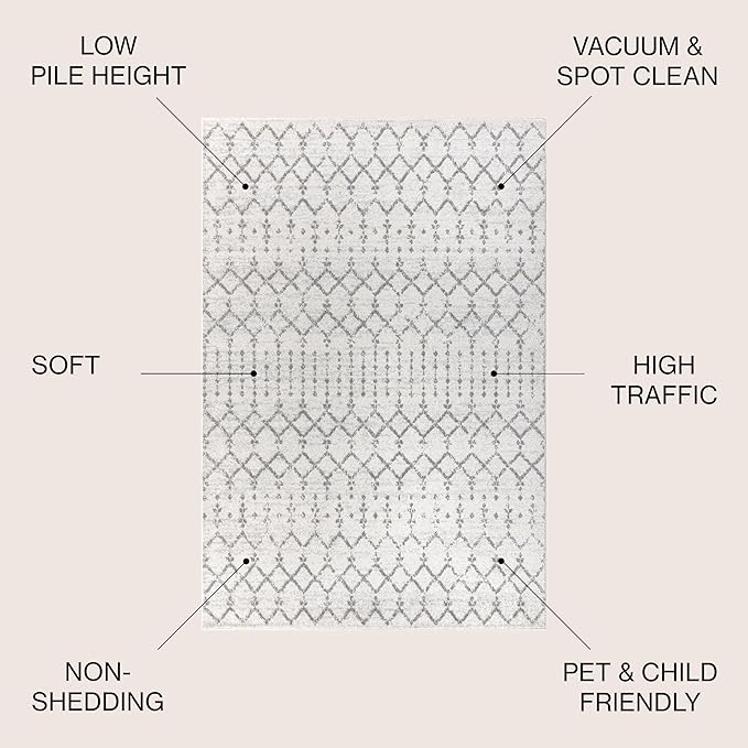 JONATHAN Y Boho Vintage Diamond Cream/Gray Indoor Area Rug 5X8 ft, Moroccan Hype for Living Room, Bedroom, Kitchen, Office, Easy-Cleaning, High Traffic, Pet-Friendly, Non-Shedding (MOH101B-5)