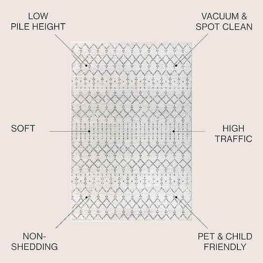 JONATHAN Y Boho Vintage Diamond Cream/Gray Indoor Area Rug 12X15 ft, Moroccan Hype for Living Room, Bedroom, Kitchen, Office, Easy-Cleaning, High Traffic, Pet-Friendly, Non-Shedding (MOH101B-15)