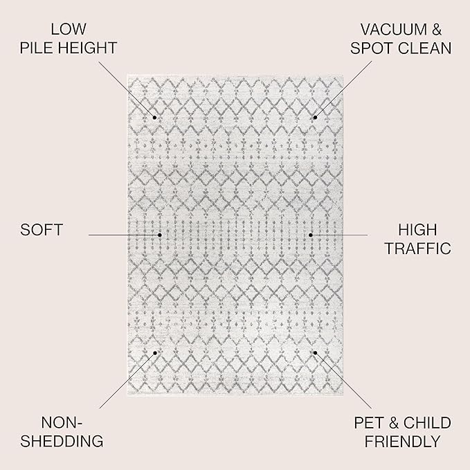 JONATHAN Y Boho Vintage Diamond Cream/Gray Indoor Area Rug 8X10 ft, Moroccan Hype for Living Room, Bedroom, Kitchen, Office, Easy-Cleaning, High Traffic, Pet-Friendly, Non-Shedding (MOH101B-8)