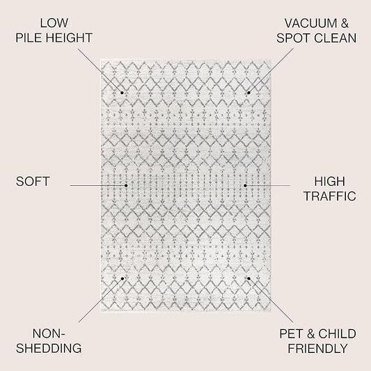 JONATHAN Y Boho Vintage Diamond Cream/Gray Indoor Area Rug 8X10 ft, Moroccan Hype for Living Room, Bedroom, Kitchen, Office, Easy-Cleaning, High Traffic, Pet-Friendly, Non-Shedding (MOH101B-8)