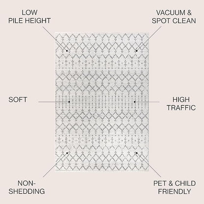 JONATHAN Y Boho Vintage Diamond Cream/Gray Square Area Rug 5X5 ft, Moroccan Hype for Living Room, Bedroom, Kitchen, Office, Easy-Cleaning, High Traffic, Pet-Friendly, Non-Shedding (MOH101B-5SQ)