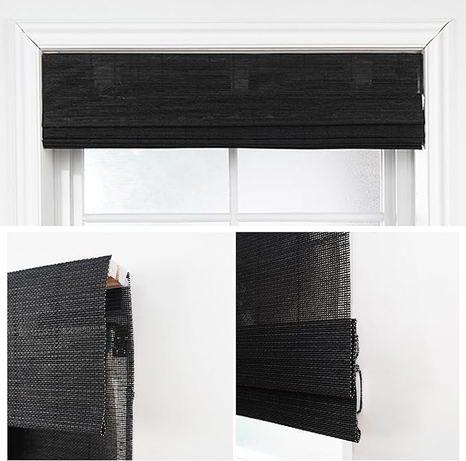 Motorized Bamboo Roman Shades, Motorized Blinds with Remote Compatible with Homekit, Alexa GoogleHome, Smart Wood Woven Shades for Indoor Windows, Customize, Carbon Shade