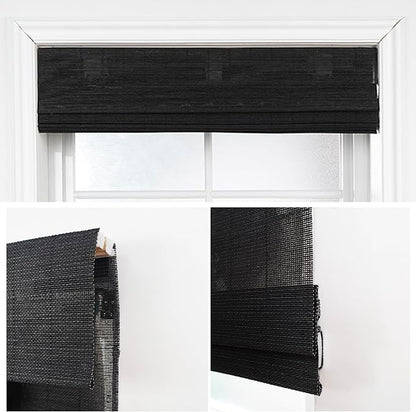 Motorized Bamboo Roman Shades, Motorized Blinds with Remote Compatible with Homekit, Alexa GoogleHome, Smart Wood Woven Shades for Indoor Windows, Customize, Carbon Shade