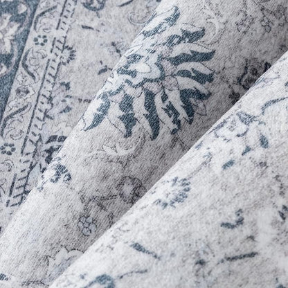 PureCozy 5x7 Area Rug Blue Washable Vintage Carpet Living Room Bedroom Non Slip Stain Soft Resistant Low Pile Thin Boho Accent Indoor Throw Rug for Dining Room Office
