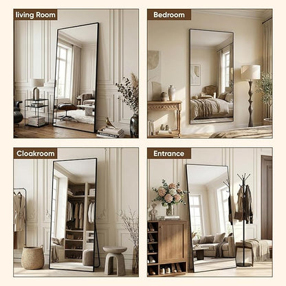 Antok 82''x44'' Full Length Mirror, Shatterproof HD Oversized Floor Mirror with Stand, Aluminum Alloy Frame Leaning Standing or Wall Mounted Mirror for Bedroom Living Room Entryway, Black