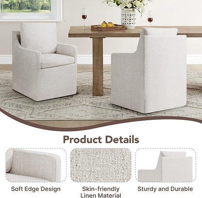 KISLOT Upholstered Dining Chairs Set of 4, Modern Dining Room Chairs with Casters & Washable Cover, Rolling Accent Chair with Hidden Storage for Kitchen, Farmhouse, Living Room, Linen Fabric, 4 Box