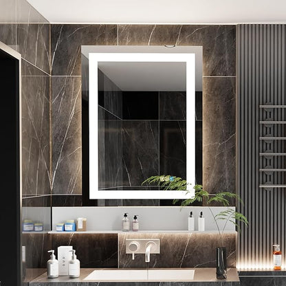 18 * 24inchesLED Mirror, Smart Bathroom Mirror with Lights, Anti-Fog, Tempered Glass, 3 Colors Dimmable, Front and Backlit, CRI 90+, Wall Mounted, Memory