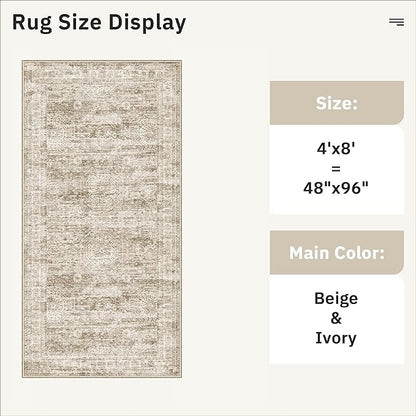 Soalmost Hallway Runner Rug 4x8 Wide: Washable Thin Runners for Hallways Entry, Non Slip Soft Vintage Kitchen Area Rugs for Living Room Bedroom Dining Room Foyer (Brown, 4x8)