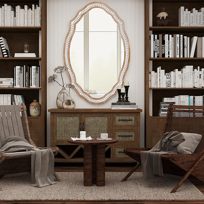 24x35 Inch Wooden Oval Mirror for Bathroom Over Sink, Rustic Farmhouse Decorative Mirrors for Wall, Entryway, Living Room, Bedroom (Vertical/Horizontal)