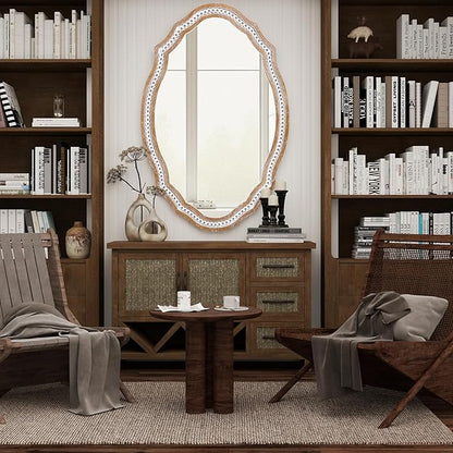 24x35 Inch Wooden Oval Mirror for Bathroom Over Sink, Rustic Farmhouse Decorative Mirrors for Wall, Entryway, Living Room, Bedroom (Vertical/Horizontal)