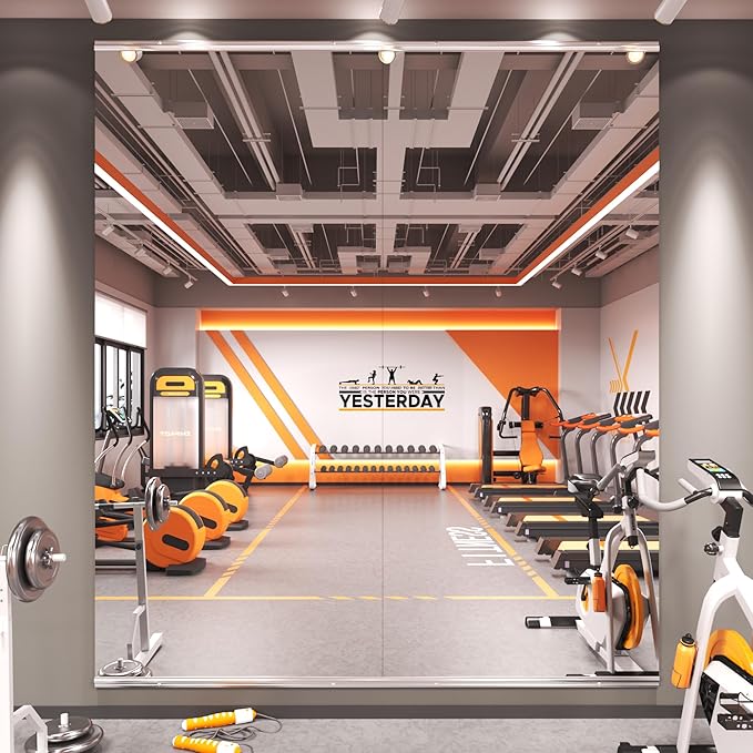 Amorho 84''x32''(Each)-2PCS Gym Mirror, Tempered Glass Frameless Full Body Mirror for Home Gym, Yoga Studios, Dance Rooms, Garage Gyms.