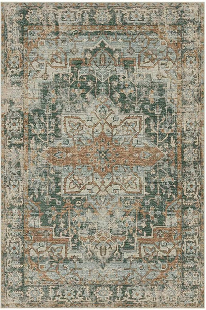 Rugxara 10x14 Area Rugs for Living Room Bedroom, Large Washable Rug, Green Vintage Retro Boho Rug, Non Slip & Low Pile Faux Wool Thin Carpet for Indoor Dining Room and Kids Room(Green/Brown 10x14ft)