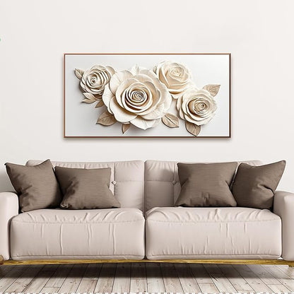 Canvas Art Wall Decor Print Paintings White Flower Wall Art Prints Pictures Decor Ready To Hang Pictures For Bedroom Bathroom And Office Kitchen Home Wall Decor Artwork 20"×40" With Framed