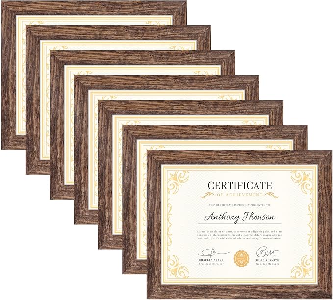 PETAFLOP 8.5x11 Picture Frame Set of 7, Rustic Certificate Frame Display 8.5 by 11 Inch Photo for Wall or Tabletop