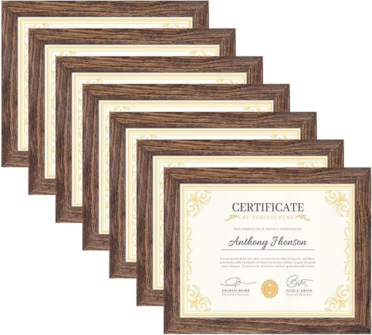 PETAFLOP 8.5x11 Picture Frame Set of 7, Rustic Certificate Frame Display 8.5 by 11 Inch Photo for Wall or Tabletop