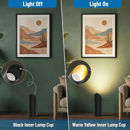 2 Pack Up Lights Indoor, 6W 3000K Warm White Uplighting Indoor Floor Can Light with GU10 Bulb, Indoor Floor Spotlight for Plants, Wall & Artwork, Plug Cord & Foot Switch, Black